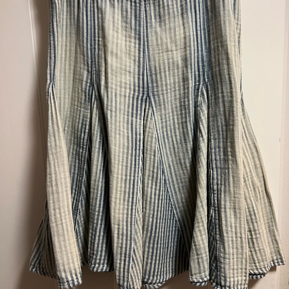 Blue, white and gray Knee-Length A-Line Skirt with Pleats